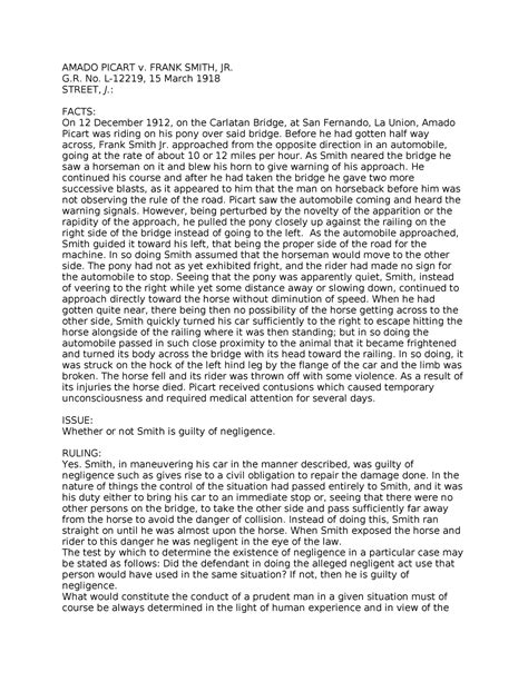 Case Digest: AMADO PICART v. FRANK SMITH .